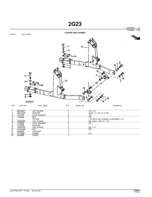 John Deere 401D Backhoes Parts Catalog Manual - PC1883 - Image 3