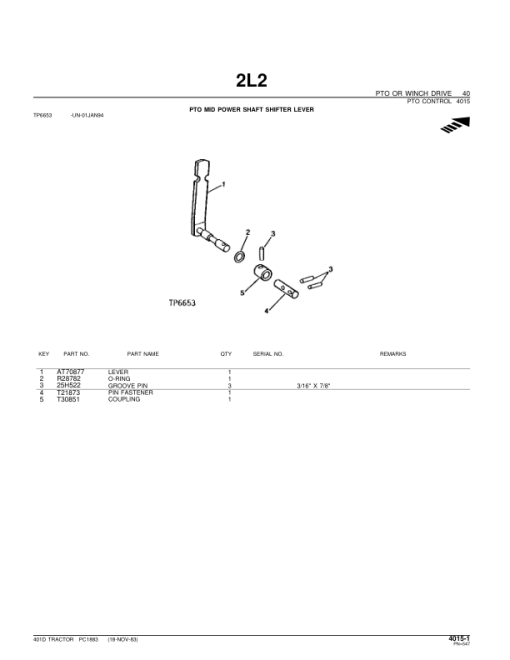 John Deere 401D Backhoes Parts Catalog Manual - PC1883 - Image 2