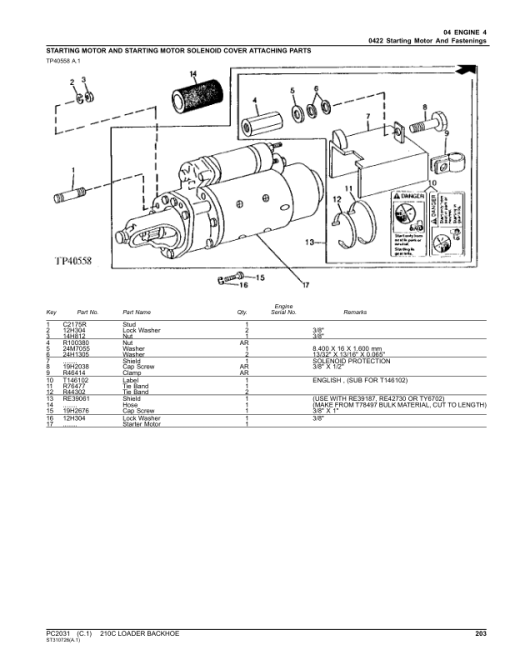 John Deere 210C Backhoe Loaders Parts Catalog Manual - PC2031 - Image 4