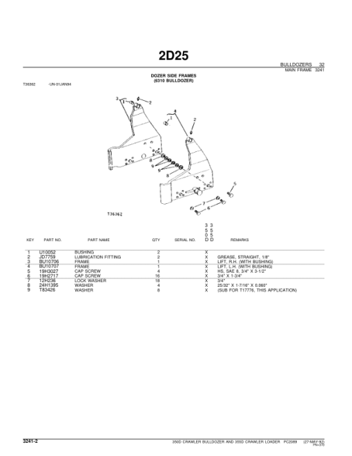 John Deere 350D, 355D Crawlers Bulldozer Loader Parts Catalog Manual - PC2089 - Image 3