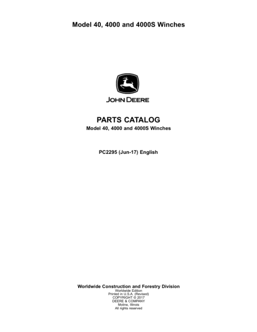 John Deere 40, 4000, 4000S (40 Winches) Parts Catalog Manual - PC2295