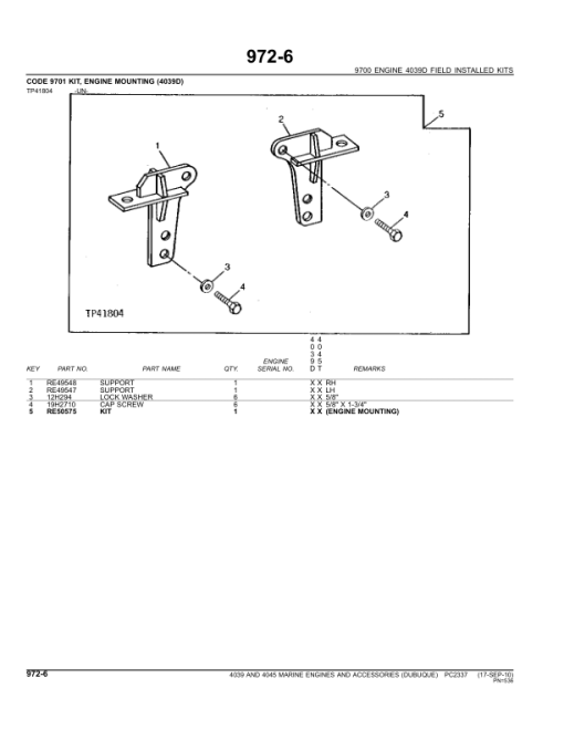 John Deere 3.9L, 4039, 4.5L, 4045 Marine Engines - Dubuque Parts Catalog Manual - PC2337 - Image 2