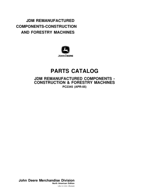 John Deere JDM Remanufactured Components Parts Catalog Manual - PC2345