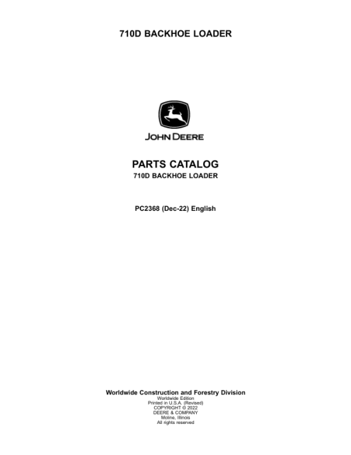 John Deere 710D Backhoe Loaders Parts Catalog Manual - PC2368