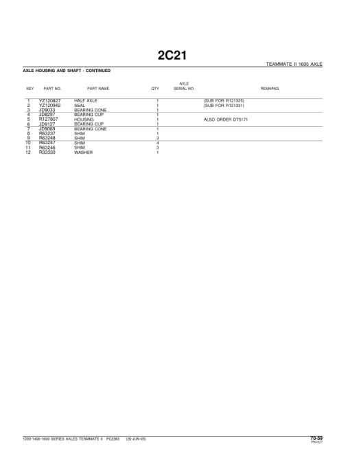 John Deere 1200, 1400, 1600 Axles Parts Catalog Manual - PC2383 - Image 4