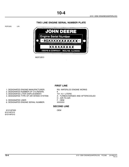 John Deere 6101, 6101AF010, 6101HF010 Engines Parts Catalog Manual - PC2385 - Image 4