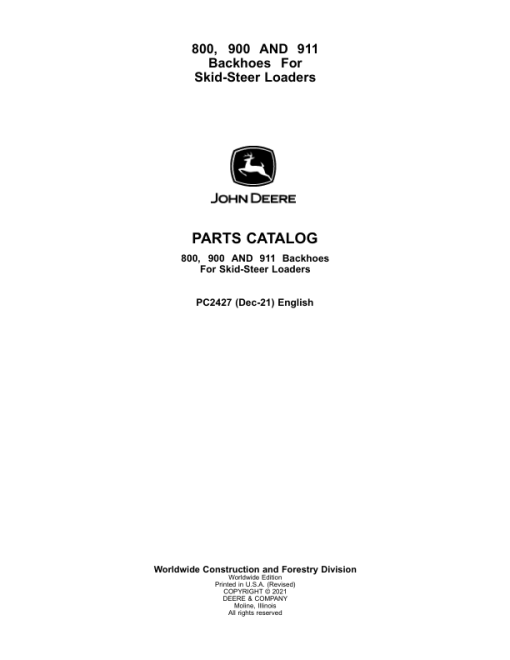 John Deere 800, PRO900, PRO911 Backhoes Attachments (SN 010001 – 025000) Parts Catalog Manual - PC2427