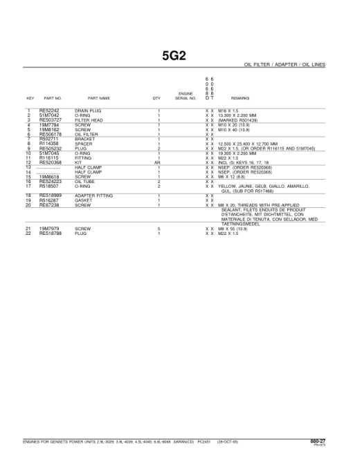 John Deere Engines for Gensets Power Units Engines Parts Catalog Manual - PC2451 - Image 4