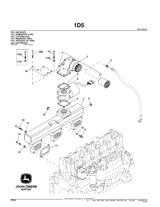 John Deere 8.1L, 6081 Engines Parts Catalog Manual - PC2502 - Image 2