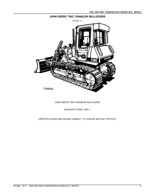 John Deere 750C, 850C Crawler Dozers (SN before - 883331) Parts Catalog Manual - PC2509 - Image 2