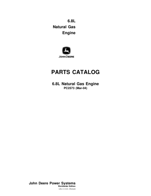 John Deere 6.8L Natural Gas Engines Parts Catalog Manual - PC2573