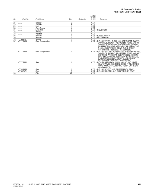 John Deere 310E, 310SE, 315SE Backhoes Parts Catalog Manual - PC2574 - Image 4