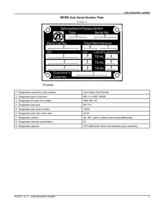 John Deere 410E Backhoe Loaders Parts Catalog Manual - PC2575 - Image 3