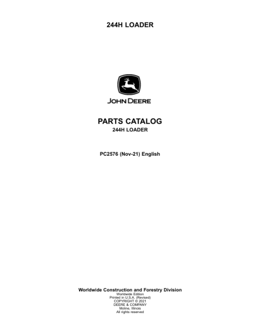 John Deere 244H Loaders Parts Catalog Manual - PC2576