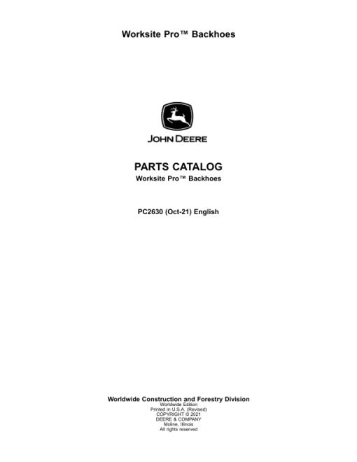 John Deere Backhoe Attachments (SN KVP850X & TOP850X) Parts Catalog Manual - PC2630