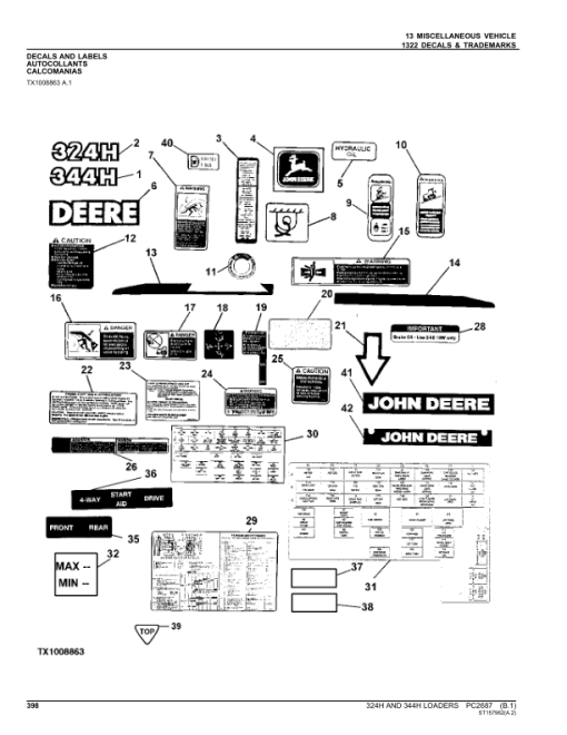 John Deere 324H, 344H Loaders Parts Catalog Manual - PC2687 - Image 2