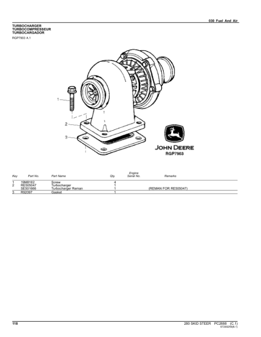 John Deere 280 Skid Steers Parts Catalog Manual - PC2688 - Image 2