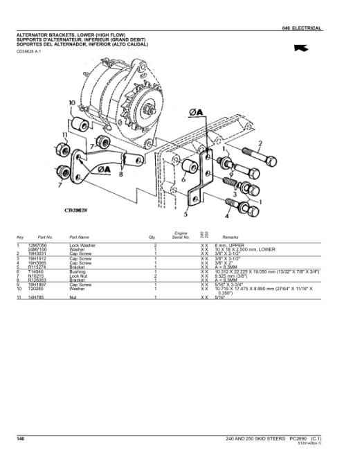 John Deere 240, 250 Skid Steers Parts Catalog Manual - PC2690 - Image 3