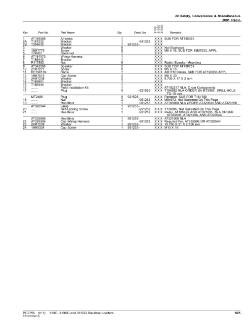 John Deere 310G, 310SG, 315SG Backhoe Loaders Parts Catalog Manual - PC2755 - Image 2