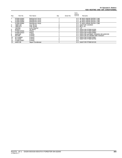 John Deere Hitachi EX200-5, EX330-5, EX370-5 Foresters Parts Catalog Manual - PC2773 - Image 4