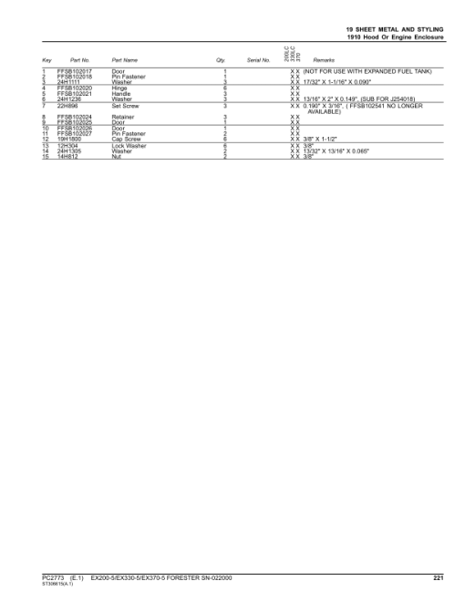 John Deere Hitachi EX200-5, EX330-5, EX370-5 Foresters Parts Catalog Manual - PC2773 - Image 3