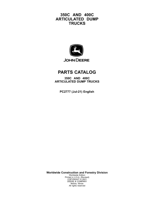 John Deere 350C, 400C Articulated Dump Trucks Parts Catalog Manual - PC2777