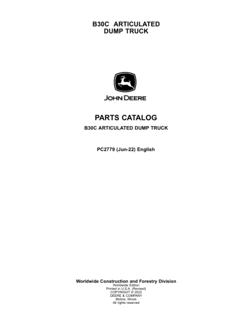 John Deere B30C Articulated Dump Trucks Parts Catalog Manual - PC2779