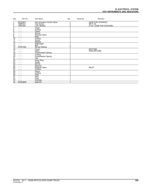 John Deere B30B Articulated Dump Trucks Parts Catalog Manual - PC2781 - Image 2