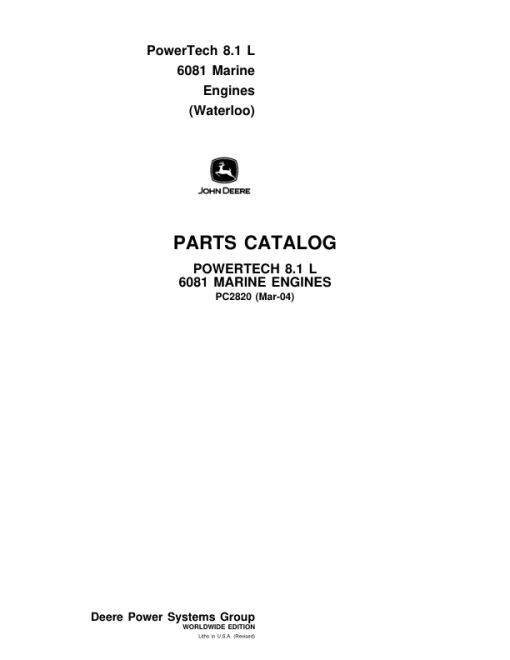 John Deere 8.1L, 6081 Engines Parts Catalog Manual - PC2820