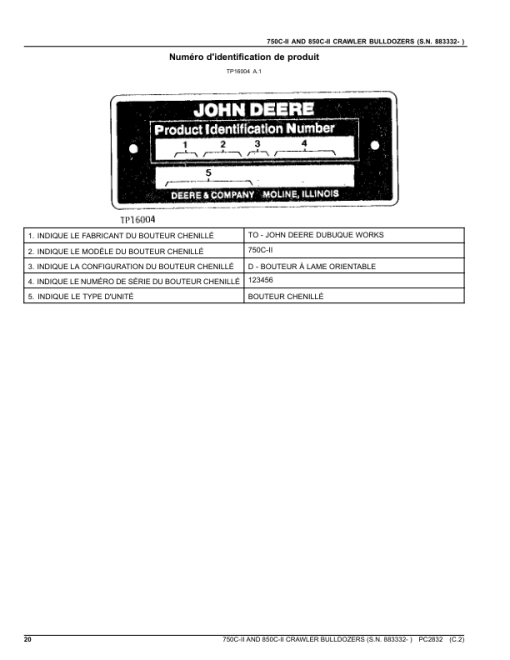 John Deere 750CII, 850CII Crawler Dozers (SNS.N. 883332- ) Parts Catalog Manual - PC2832 - Image 2