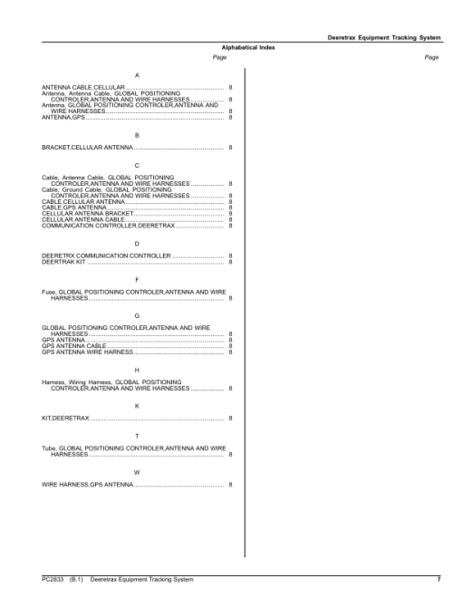 John Deere Deeretrax Equipment Tracking System Parts Catalog Manual - PC2833 - Image 2