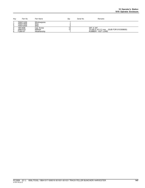 John Deere 608L, 753GL Tracked Feller Bunchers (SN 10BA1017–006019 & 001001–001031) Parts Catalog Manual - PC2856 - Image 3