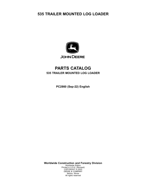 John Deere 535 Knuckleboom Loader (SN -001999) Parts Catalog Manual - PC2860