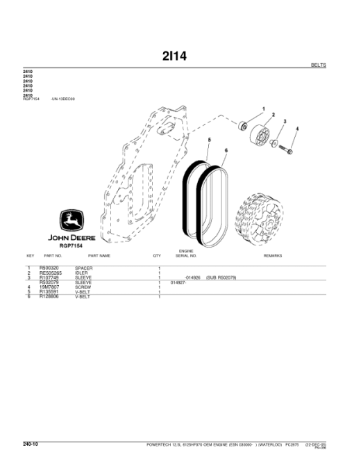 John Deere 12.5L, 6125HF070 Engines (SN after 030000 –) Parts Catalog Manual - PC2875 - Image 2