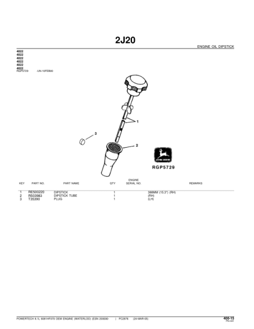 John Deere 8.1L, 6081HF070 Engines (SN after 200000 –) Parts Catalog Manual - PC2876 - Image 2