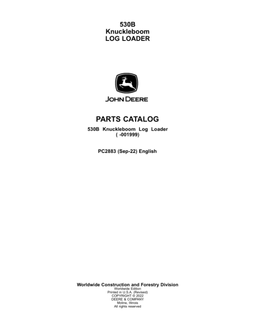 John Deere 530B Knuckleboom Loader (SN -001999) Parts Catalog Manual - PC2883