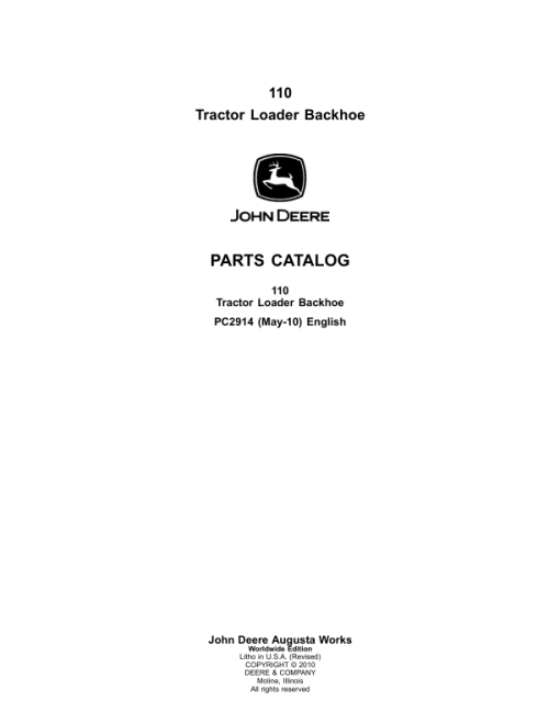 John Deere 110TLB Tractor Loader Backhoe Parts Catalog Manual - PC2914