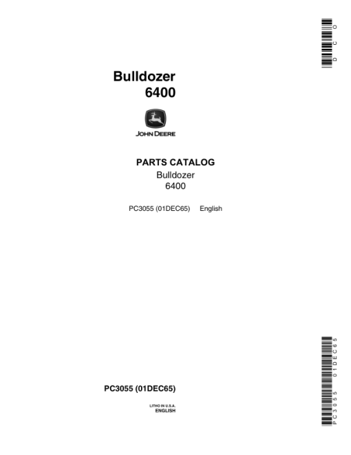 John Deere 6400 Attachments (JD 6400 Bulldozer and JD450 Crawler Tractor (YR 1965- ) Parts Catalog Manual - PC3055