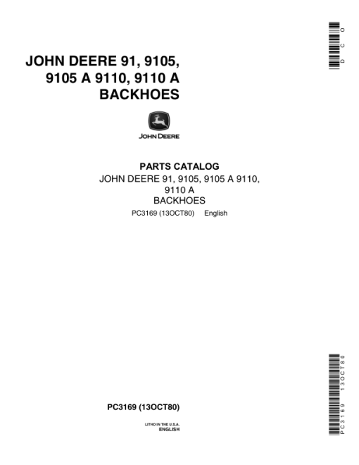 John Deere 9105A, 9110A, 91, 9105, 9110 Backhoe Attachments Parts Catalog Manual - PC3169