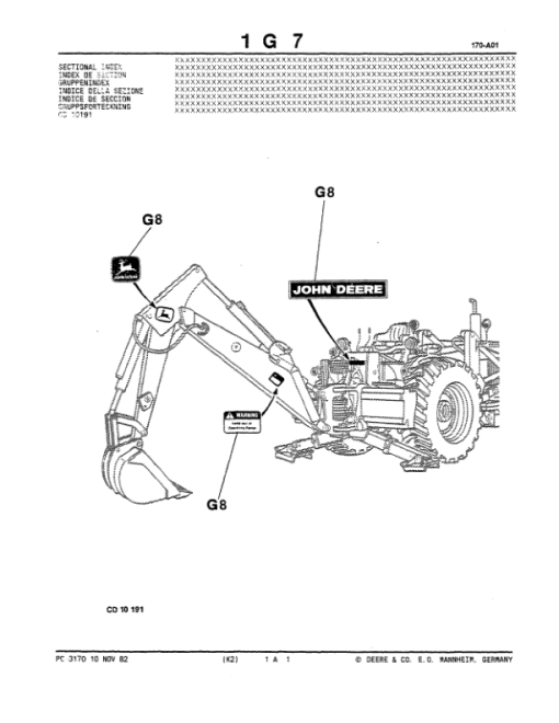 John Deere 9505, 9510, 9511 Backhoe Attachments Parts Catalog Manual - PC3170 - Image 2