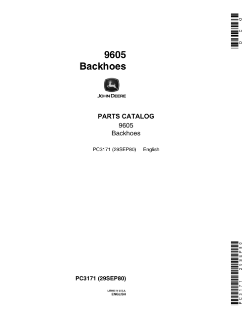 John Deere 9605 Backhoe Attachments Parts Catalog Manual - PC3171