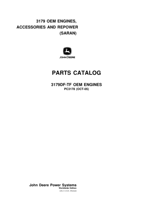 John Deere 3179 Engines Parts Catalog Manual - PC3178