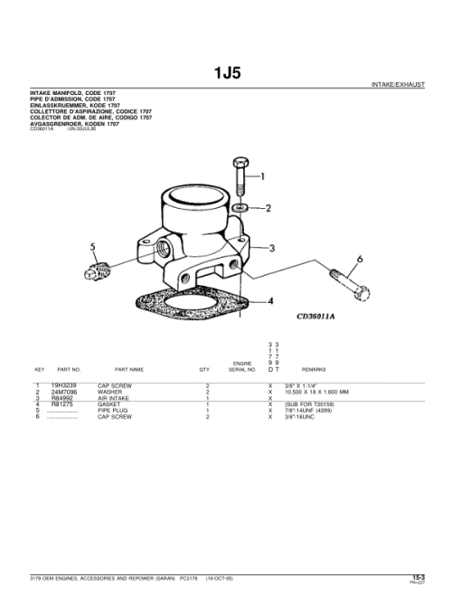 John Deere 3179 Engines Parts Catalog Manual - PC3178 - Image 3