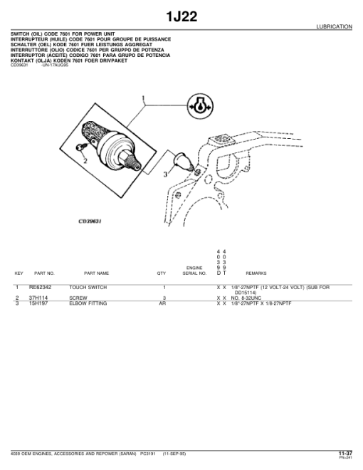 John Deere 4039 Engines (SN after 100000–) Parts Catalog Manual - PC3191 - Image 2