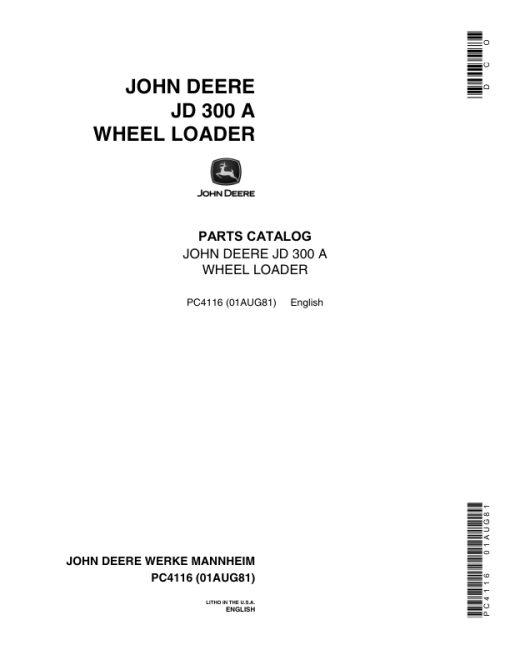 John Deere 300A Backhoes Parts Catalog Manual - PC4116