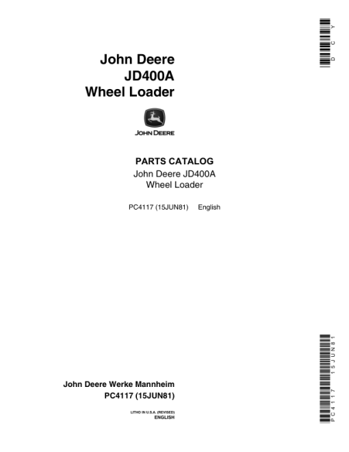 John Deere 400A Backhoes Parts Catalog Manual - PC4117