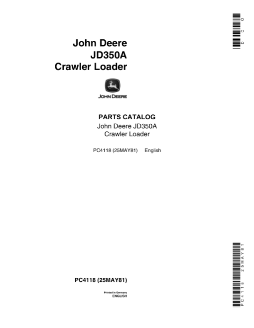 John Deere 350A Crawlers Parts Catalog Manual - PC4118