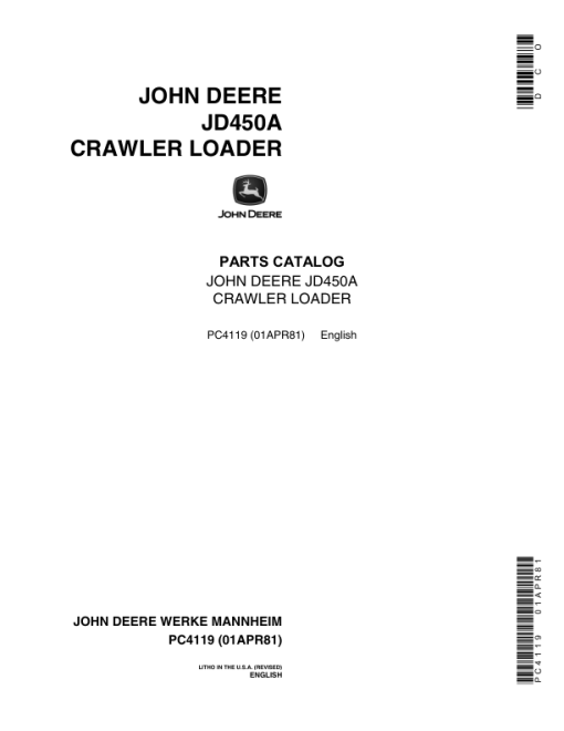 John Deere 450A Crawlers Parts Catalog Manual - PC4119