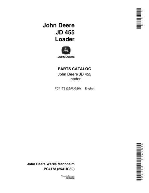 John Deere 455 Crawlers Parts Catalog Manual - PC4178