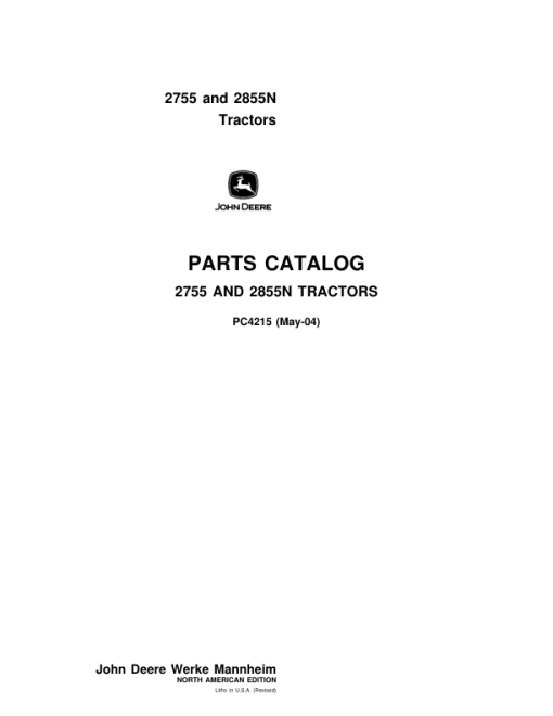 John Deere 2755, 2855N Tractors Parts Catalog Manual - PC4215